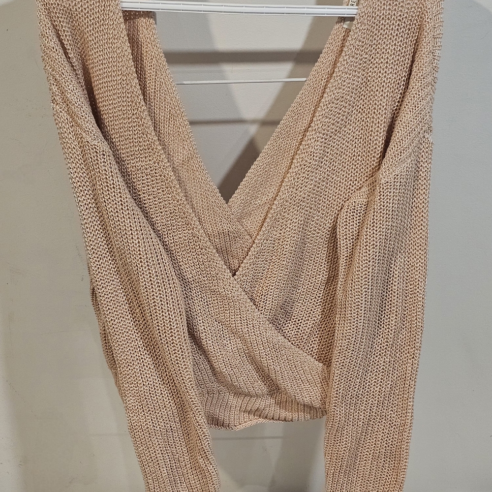 Forever 21 Blush Beige V-Neck Wrap Knit Sweater